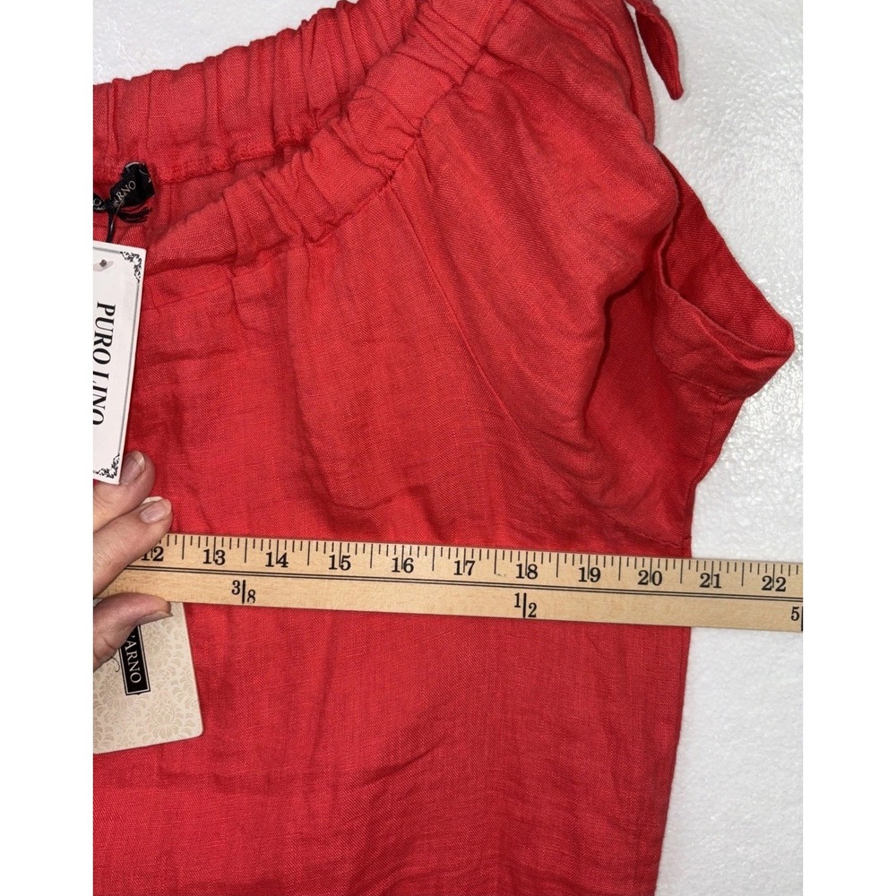 Linen Dress Lungo L' Arno Italy Womens Sz L Red Tie sleeve Lace Boho Beach NWT - Picture 5 of 11
